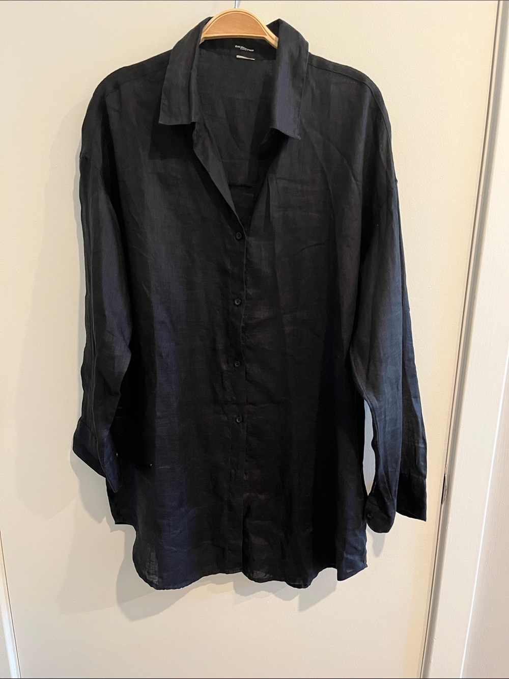 Classic Linen Cover Up Black Button-Up